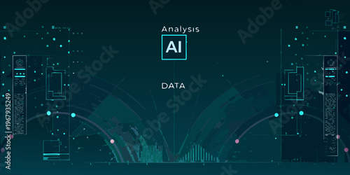 Futuristic digital interface with ai analysis and flowing data streams