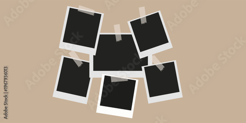  Set of photo frame mockup displayed on a brown background. realistic postcard. Mockup photo frames.