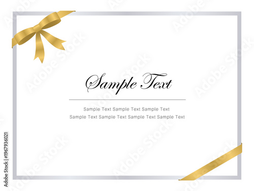 Sophisticated Silver Frame with Gold Ribbon Bow: Modern Vector Border for Wedding Anniversary, Corporate Award, Luxury Gift Card, and Formal Event Stationery