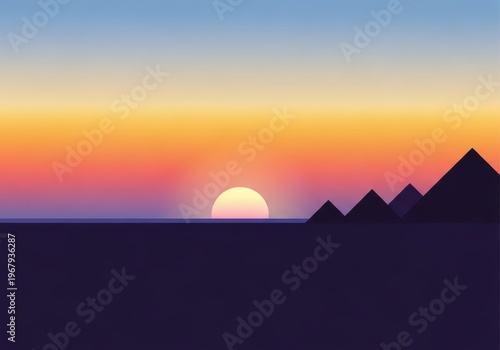 Pyramids on the horizon at sunset