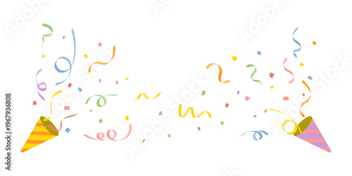 紙吹雪とリボンが広がるパーティー装飾背景 両サイドレイアウトデザイン