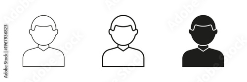 User Avatar Profile Line And Solid Icon Set. User Identification, Account Representation, And Profile Picture Outline And Silhouette Symbol Collection. Isolated Vector Illustration