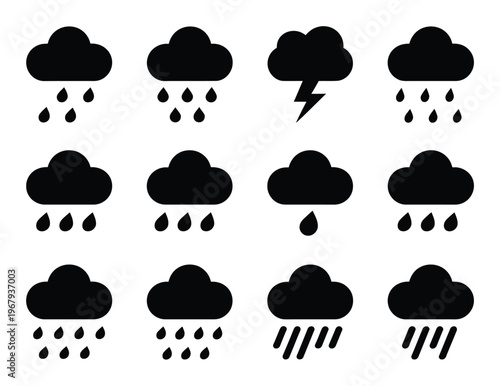 Collection of Black Cloud Representing Various Weather Conditions