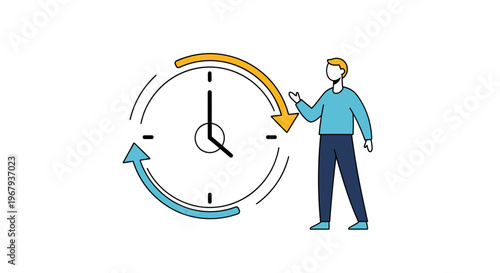 Time Management Clock with Circular Arrows and Man