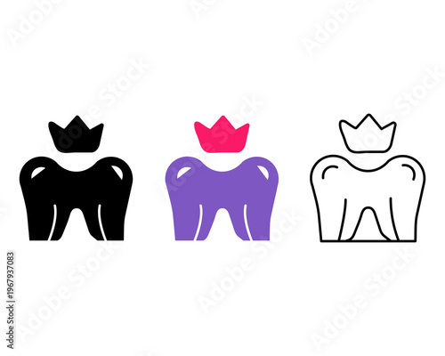 Tooth Crown Protection Icons - Silhouette, Line Art, and Two Tone.