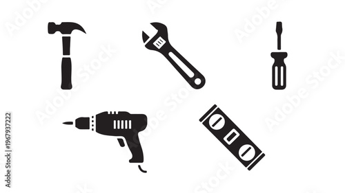 Construction Hand Tool Silhouettes for DIY Home Improvement and Professional Carpentry Projects