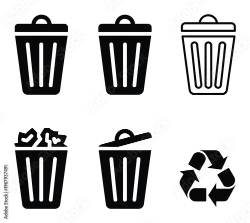 Collection of Trash Can and Recycling