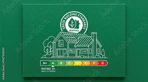 Green Building Standards Certified House with A+ Energy Efficiency Rating Display