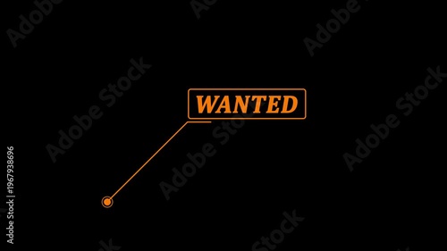 Wanted text animation with HUD elements. HUD elements rectangle frame with wanted text type mood motion graphics. Box for Technology Interface 4k video.