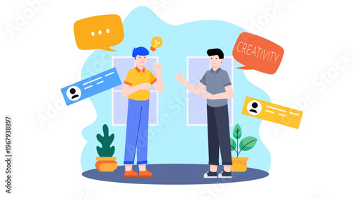 Two professionals communicating and sharing creative ideas for public relations and brand management