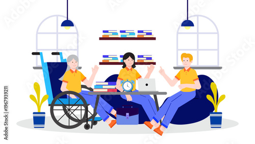 Diversity and equality in the workplace concept featuring inclusive team members collaborating in a modern office environment