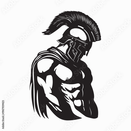 Ancient Greek Gladiator Helmet Illustration Isolated on White Background