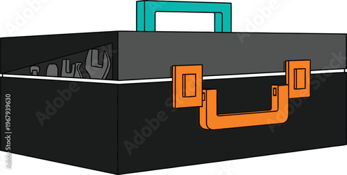 3D Perspective Toolbox Cutaway View Industrial Storage Vector Illustration