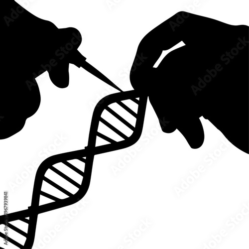 Genetic Engineering and DNA Editing Concept Illustration Silhouette Showing Hands Manipulating a DNA Double Helix