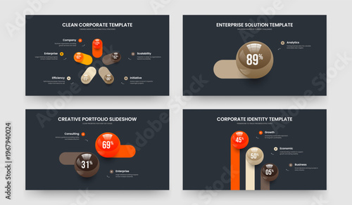 Minimal Review Five One Two Three Element Graph Slide Design Vector Illustration Bundle. Sales Strategy 5 1 2 3 Step Chart Slideshow Template Set.