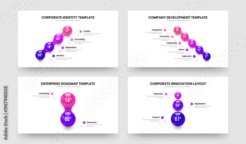 Visual Solution 4 5 2 3 Element Diagram Slideshow Design Bundle. Colorful Profile Four Five Two Three Option Graph Presentation Layout Vector Illustration Collection.