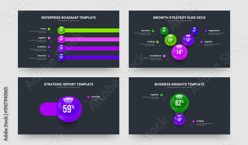 Service Visualization 4 5 1 2 Step Diagram Frame Design Bundle. Visual Insight Four Five One Two Element Graph Slide Layout Vector Illustration Collection.