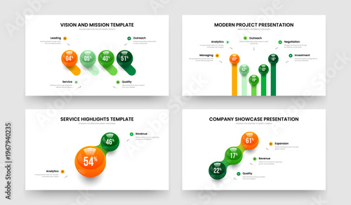 Product Review Four Five Two Three Step Graph Presentation Design Vector Illustration Bundle. Professional Briefing 4 5 2 3 Element Infographic Slide Layout Set.