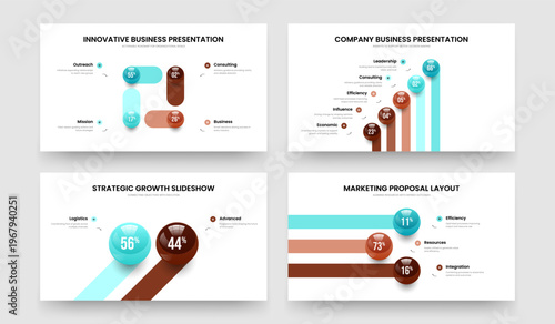 Minimal Solution 4 5 2 3 Step Graph Slide Template Set. Consulting Profile Four Five Two Three Element Infographic Frame Layout Vector Illustration Bundle.