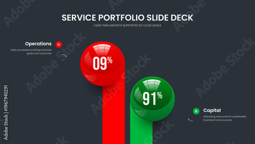 Marketing Forecast Two Option Infographic Presentation Layout. Modern Insight 2 Step Diagram Slide Design. Service Introduction Slideshow Template Vector Illustration.