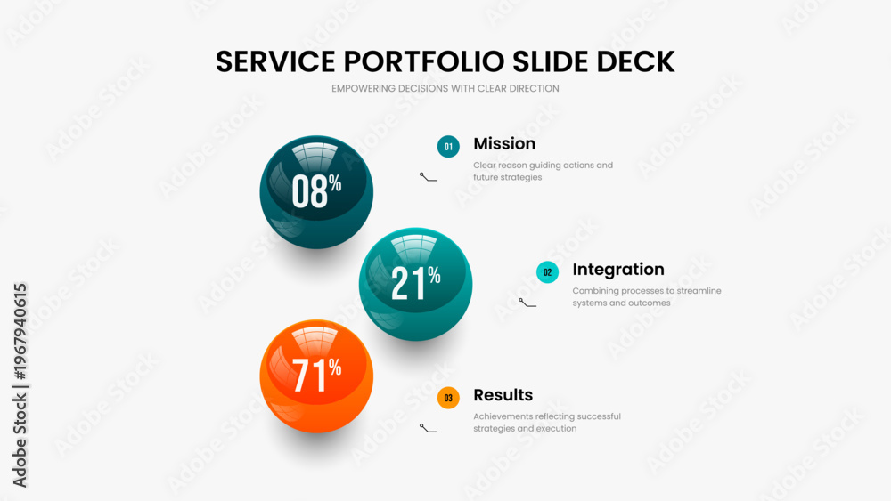 Naklejka premium Simple Showcase Three Option Infographic Slide Layout. Elegant Profile 3 Element Diagram Slideshow Template. Colorful Briefing Frame Design Vector Illustration.