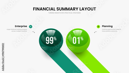 Investor Strategy 2 Option Chart Slideshow Layout. Colorful Report Two Step Infographic Slide Design. Advertising Profile Frame Template Vector Illustration.