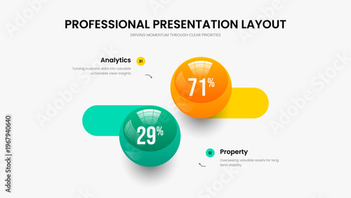 Simple Launch Two Option Infographic Presentation Template. Colorful Overview 2 Element Diagram Slide Design. Clean Report Frame Layout Vector Illustration.