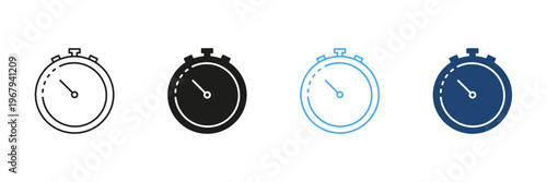Stopwatch Icon Set. Time Management, Precision Timing, And Countdown Tracking Symbol Collection. Versatile Design For Sports, Events, And Productivity. Isolated Vector Illustration