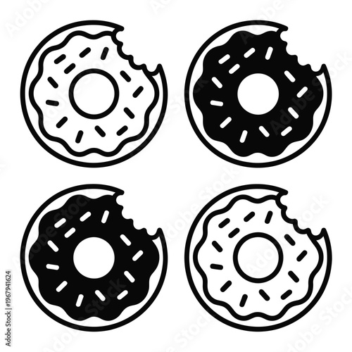 Four Bitten Doughnuts in Black and White