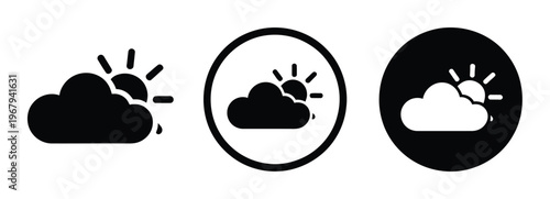 Set of depicting sun partially behind a cloud, in different styles