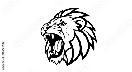 Roaring Lion Head, Black Vector Illustration, Fierce Animal Icon, Wildlife Graphic
