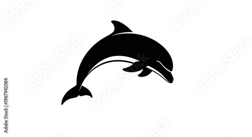 Black dolphin silhouette, swimming mammal icon, ocean animal symbol, vector graphic