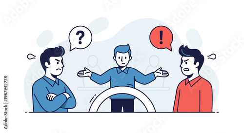 Business communication, teamwork conflict, discussion vector, office collaboration, people talking