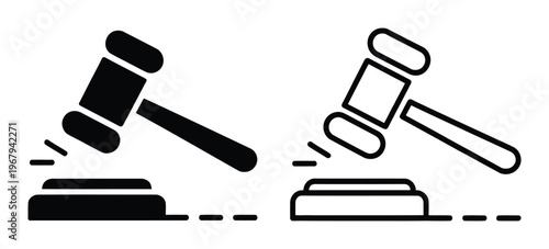 Two Gavel Solid Black and Outline Style for Legal and Auction Concepts