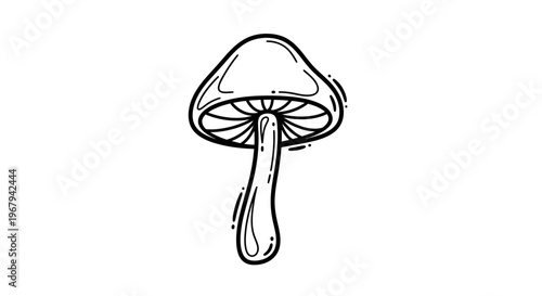 Minimalist mushroom line art vector, hand drawn forest fungi illustration, black and white botanical doodle for coloring and nature design