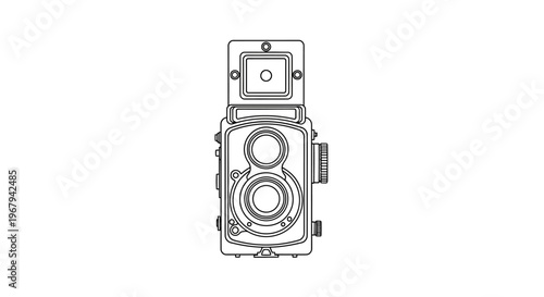 Vintage twin lens reflex camera vector illustration, retro medium format film camera line art, antique photography equipment icon on white background