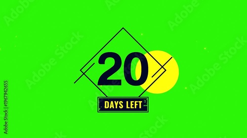 20 Days Left, Number twenty in a diamond shape with a rectangle on a green background  numeric symbol for design