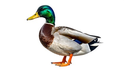A male duck with vibrant green head and yellow beak