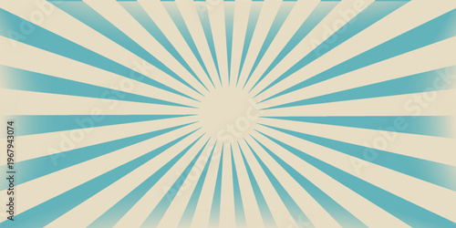 Retro vintage spiral wavy sun rays, blue background pattern, radial spiral stripes, comic ray stripes, grunge texture, circus, carnival, summer background, vector illustration.