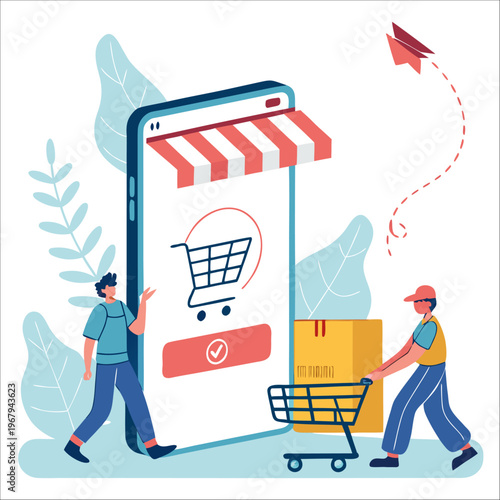 Online Shopping E-commerce Mobile App Flat Vector Illustration
