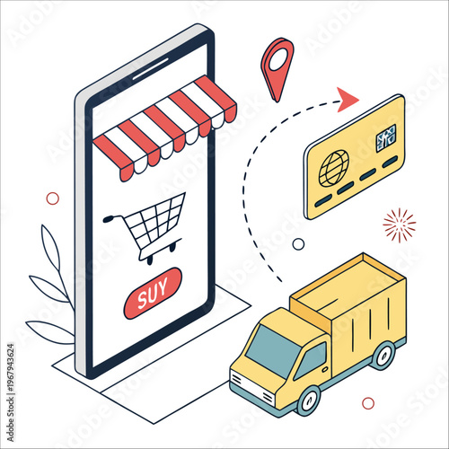 Online Shopping E-commerce Mobile App Flat Vector Illustration