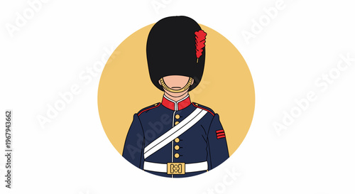 Foto Illustration of a soldier in a tall black bearskin hat and a blue uniform with red trim and white cross-belt