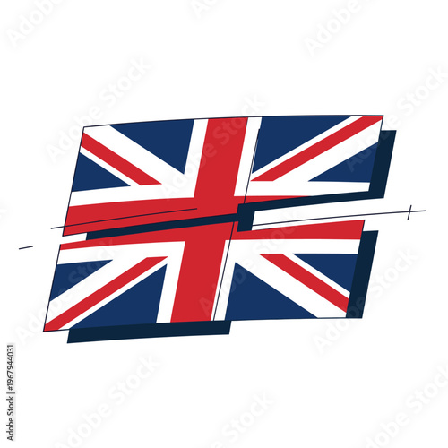 Stylized illustration of the United Kingdom's Union Jack flag, horizontally split in two, symbolizing division or Brexit.