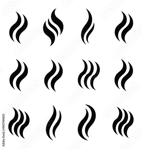 Collection of Black Steam or Smoke on White Background