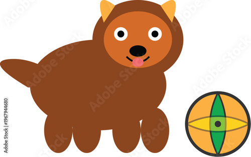 Cute Cartoon Dog Illustration With A Colorful Playful Ball, Perfect For Various Children's Books, Pet Content, Educational Resources