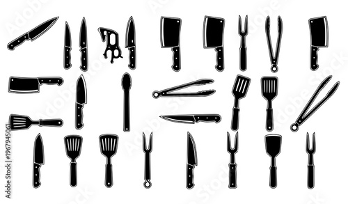 Obraz na płótnie Barbecue and butcher icons collection knife cleaver vector