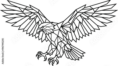Minimalist Geometric Eagle Vector | Modern Spread Wings Polygon Icon Isolated Transparent PNG Line Art