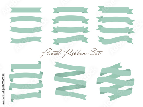 Pastel Green Ribbon Banner Set: Mint Color Vector Collection of Decorative Ribbons for Organic Design, Eco-friendly Brands, Wedding Invitations, and Natural Cosmetics Labels