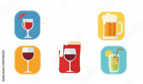 Drink icons in frames bar cocktail wine beer vector