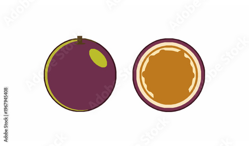 Passion fruit logo whole and sliced vector illustration